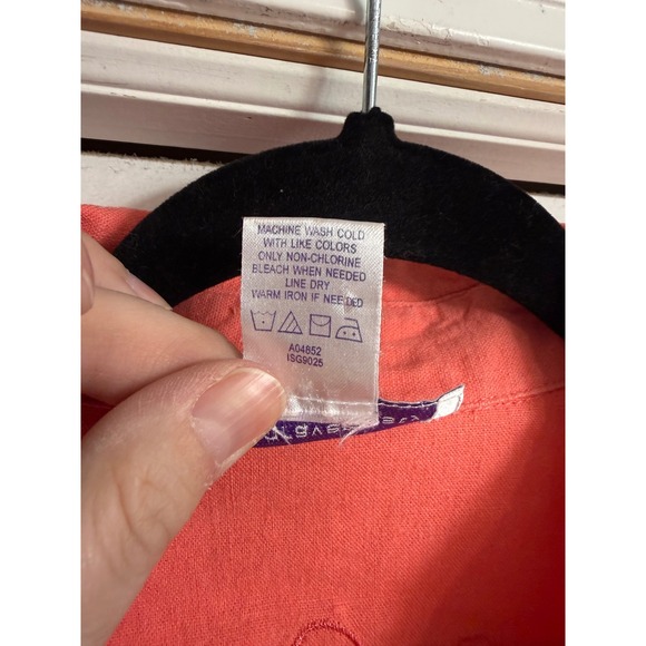 Vtg Susan Graver Style Linen Blend Embroidered Shirt Coral 2X eyelet cottagecore - Picture 3 of 8